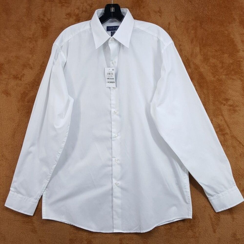 Club Room Dress Shirt Mens Size 15 15.5 Solid White Regular Fit